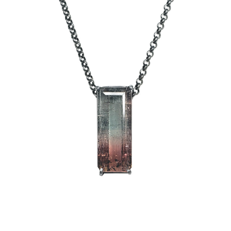 Solitaire Bicolor Tourmaline Oxidized Silver