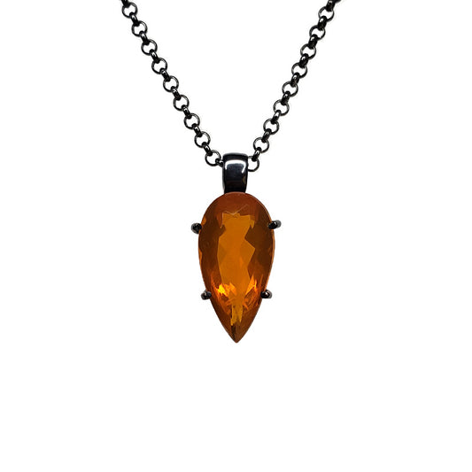 Solitaire Fire Opal Oxidized Silver